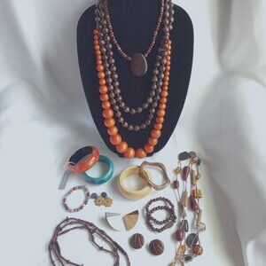 Boho Jewelry Lot Wood Glass Vintage 70s 80s 90s Vintage